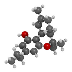 Tetrahydrocannabivarin or THCV cannabinoid molecule, 3D rendering.