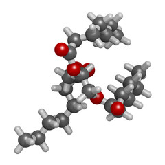 Triheptanoin drug molecule, 3D rendering.