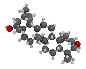 Ursolic acid molecule. Triterpenoid present in fruit peels, 3D rendering.