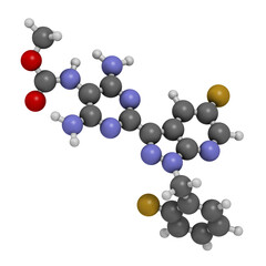 Vericiguat heart failure drug molecule, 3D rendering.