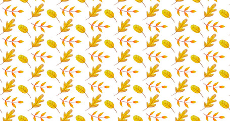 Seamless pattern of autumn leaves in yellow color
