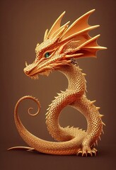 Fototapeta premium A cute handsome dragon with golden scales
