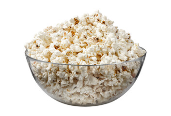 Popcorn plate isolated. Glass bowl with popcorn. Isolated popcorn. A plate of popcorn cut out from...