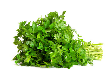 Parsley bunch isolated on a white background. Parsley herb leaves