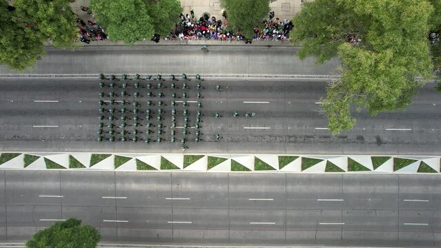 drone shot of a full platoon of the mexican army in mexco city