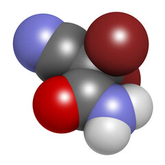 2,2-dibromo-3-nitrilopropionamide (DBNPA) biocide molecule. 3D rendering.