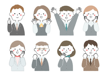 ビジネスマンとOLのアイコン　喜ぶ　楽しい