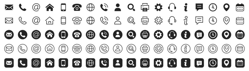 Fototapeta Contact icon set. Thin line Contact icons set. Contact symbols - Phone, mail, fax, info, e-mail, support... vector obraz