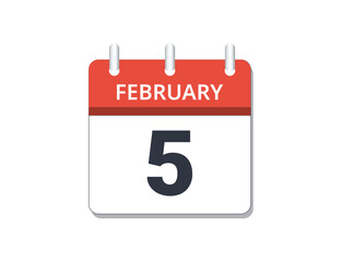 February, 5th calendar icon vector
