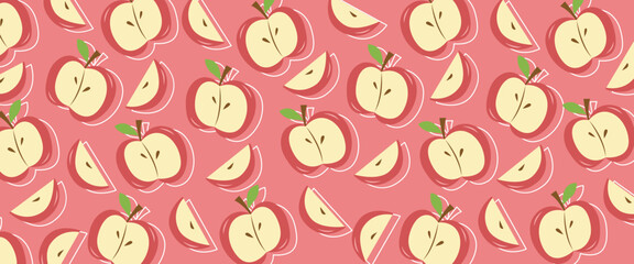 Vector Background Slice Apple Fruits. Can Be Used For All Needs Of 2D Background