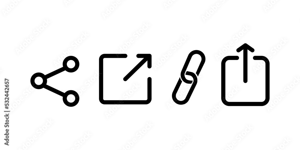 Aufkleber icon set of link. link, share link, external link black vector icon set. isolated symbols on white b