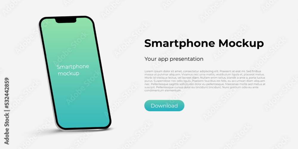 Poster realistic borderless smartphone with realistic shadow. phone mockup for visual demonstration of the 