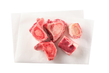Beef Bones for Making Broth. Raw beef bones for soup isolated on white background.