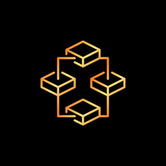 Blockchain vector line golden icon - Block chain 4 Blocks creative symbol