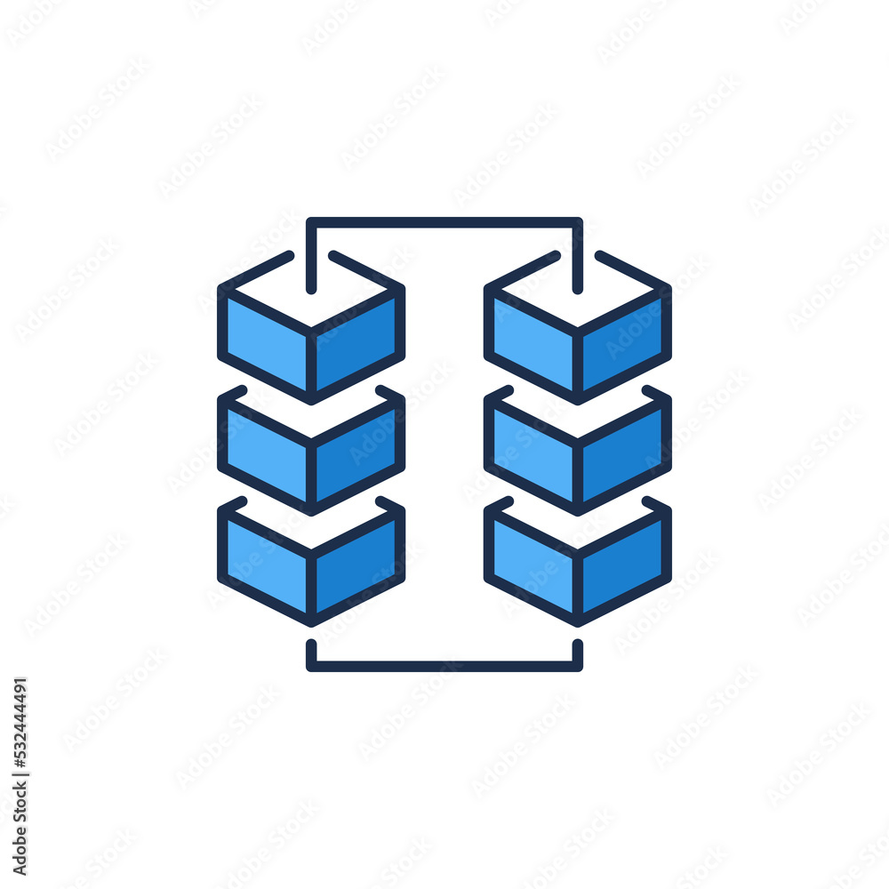 Aufkleber blockchain with 6 blocks vector concept blue icon - block chain symbol