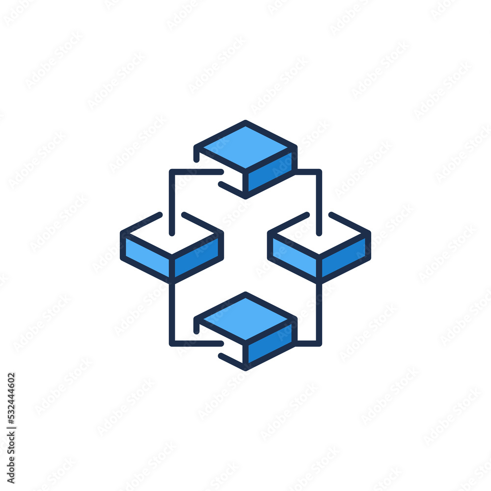 Aufkleber blockchain vector blue icon. block chain network with 4 blocks sign