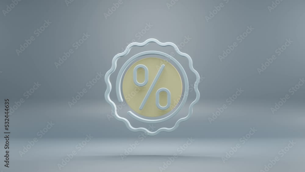 Poster Beautiful abstract Percent Badge with yellow light symbol icons on a blue background. 3d rendering illustration. Background pattern for design. Online Shopping. Loops video.
