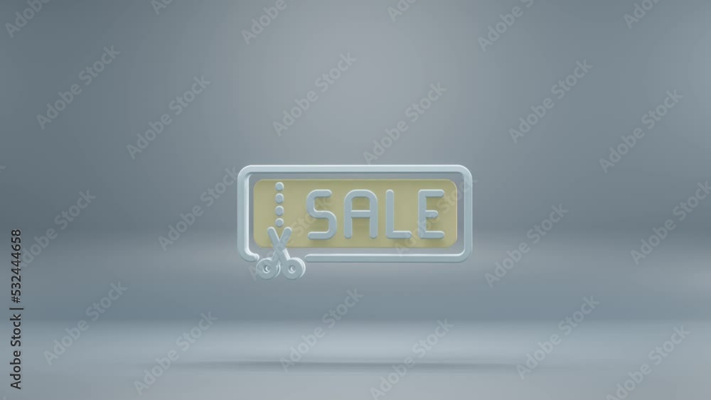 Poster beautiful abstract sale badge with yellow light symbol icons on a blue background. 3d rendering illu