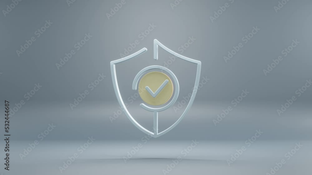 Aufkleber Beautiful abstract Security Shield with yellow light symbol icons on a blue background. 3d rendering illustration. Background pattern for design. Online Shopping. Loops video.