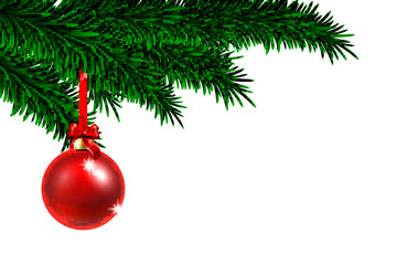 A red Christmas tree bauble decoration ornament hanging from a tree design
