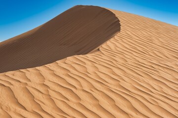 Landscape photo of desert and sand dune under the clear blue sky in Dubai, UAE