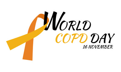 World COPD day. Chronic Obstructive Pulmonary Disease. Banner, poster with orange ribbon awareness and text. COPD awareness month. Medical concept isolated on white background.