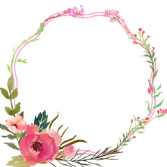 Fototapeta premium watercolor flower frame. watercolor wreath made in . Unique decoration for greeting cards, wedding invitations. Isolated floral design.