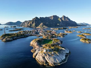 Fotobehang Henningsvær (Lofoten, Norway) from above. The most spectacular football field in the world. © Petr