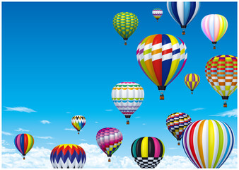 爽やかな青空に浮かぶ色とりどりの熱気球　バルーンフェスティバル