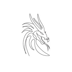 Dragon head line art on the white background. Logo emblem tattoo