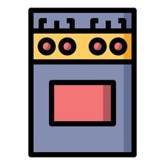 Kitchen stove icon. Flat icon illustration with outline and transparent background