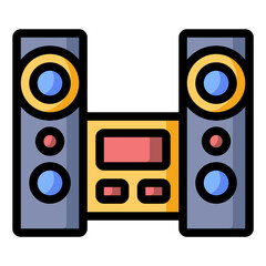 Sound music speakers icon. Flat icon illustration with outline and transparent background