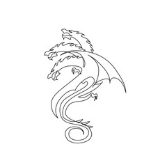 Three-headed line art dragon as emblem. Vector illustration as print, pattern or wallpaper, logo and tattoo