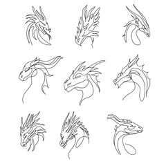 Dragon line drawing set on the white background