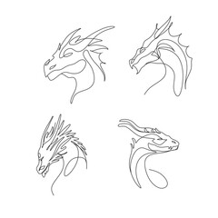 Single continuous line drawing of fictional monsters dragon for chinese traditional logo identity. Magical legend creature mascot concept for martial art association. One line draw design illustration