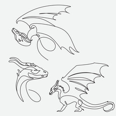 Single continuous line drawing of fictional monsters dragon for chinese traditional logo identity. Magical legend creature mascot concept for martial art association. One line draw design illustration