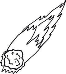 Comet sketch. Hand drawn asteroid. Space body falling