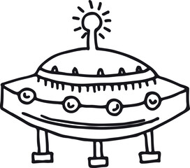 Ufo sketch. Hand drawn alien flying saucer