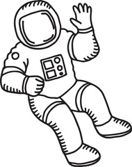 Flying astronaut doodle. Hand drawn spaceman suit