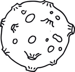 Asteroid doodle. Space rock with craters in line style