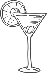 Cocktail glass sketch. Hand drawn summer drink