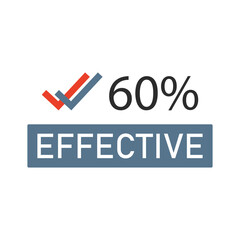 60% percentage effective sign label vector art illustration with fantastic font and green color stamp. Isolated on white background