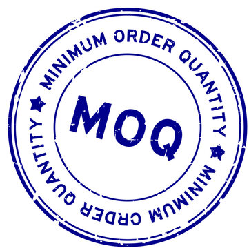 Grunge blue MOQ Minimum Order Quantity word round rubber seal stamp on white background