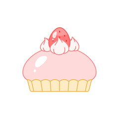 Strawberry dessert. Flat cartoon illustration of a mousse cake with berries isolated on a white background. Vector 10 EPS.