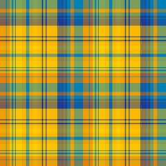 Seamless pattern in excellent orange, yellow and blue colors for plaid, fabric, textile, clothes, tablecloth and other things. Vector image.