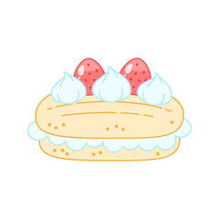 Strawberry dessert. Flat cartoon illustration of a eclair with cream isolated on a white background. Vector 10 EPS.