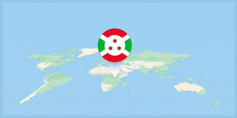 Location of Burundi on the world map, marked with Burundi flag pin.