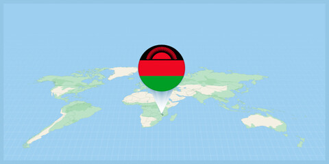 Location of Malawi on the world map, marked with Malawi flag pin.