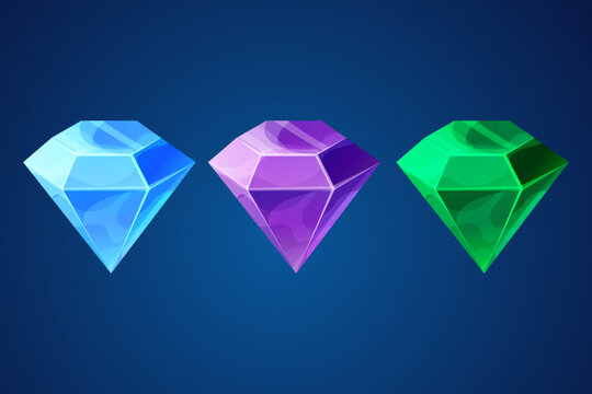 Diamond set game gemstone shiny stone in cartoon style isolated on background. Jewellery, treasure ui element
