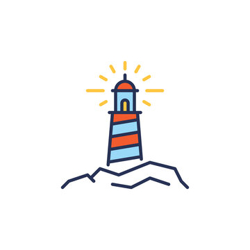 Lighthouse on the Rocks vector concept colored icon